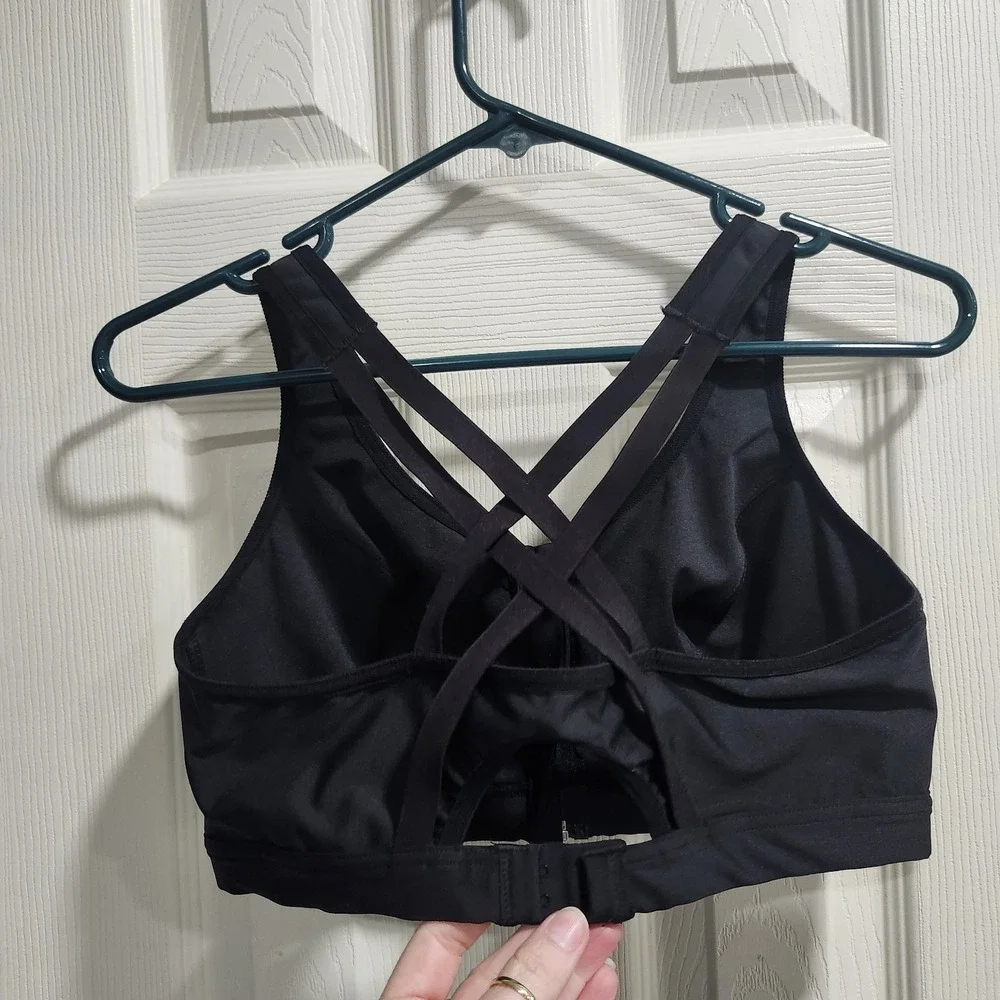 Glamorise Sport Bra 36D Black Front Zip‎ High Support Crisscross Back Activewear